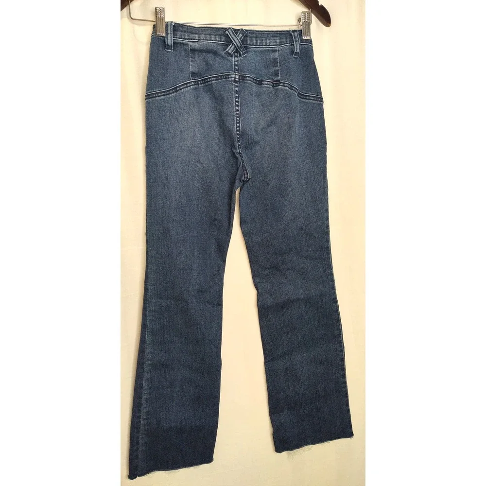 We The Free People Lace Up Dark Denim Jeans Bootcut Raw Hem Rough Size 25 - Picture 3 of 9